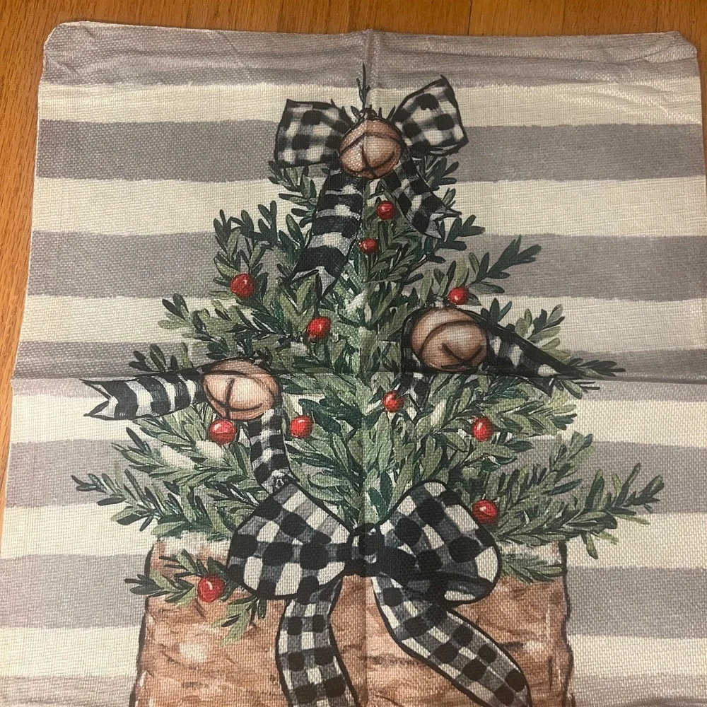 Christmas tree mittens grey tan beige black white pillow covers